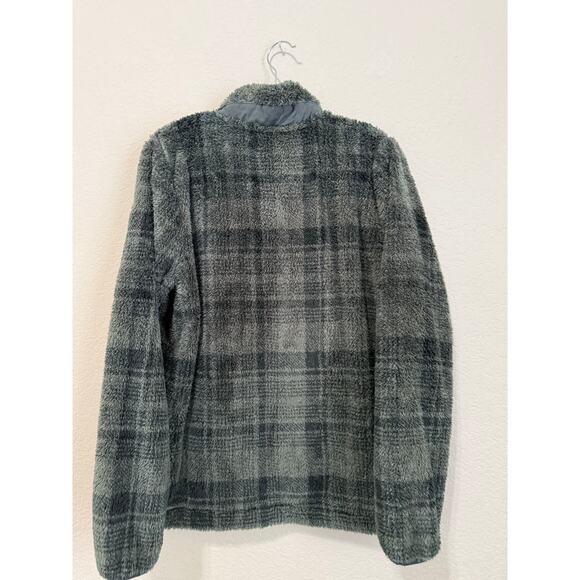 Eddie Bauer Gray Plaid Snap Front Sherpa Fleece Pullover Sweatshirt Women’s L - Picture 3 of 4